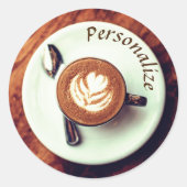 Koffiekopje cappuccino bruin wit latte ronde sticker (Voorkant)