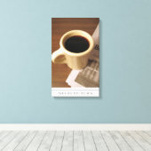 Koffiekopje en Krant op doek Canvas Afdruk (Insitu (Houten vloer))