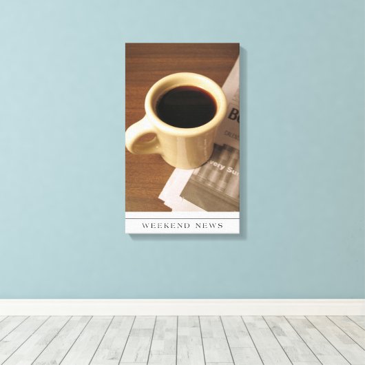 Koffiekopje en Krant op doek Canvas Afdruk (Insitu (Houten vloer))