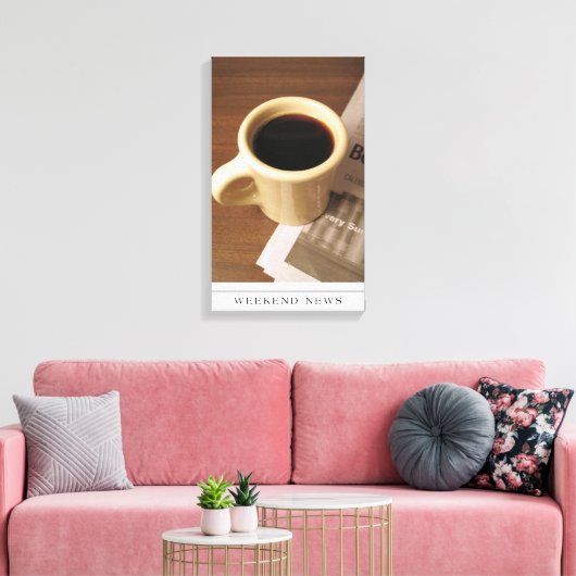 Koffiekopje en Krant op doek Canvas Afdruk (Insitu (Woonkamer))