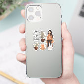 Koffiekopje en planten meisje sticker (Telefoon)