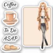 Koffiekopje en planten meisje sticker (Voorkant)