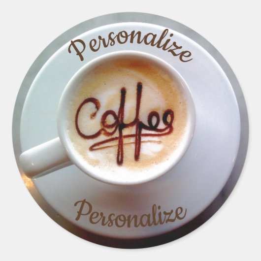 Koffiekopje en schotel latte koffie ronde sticker (Voorkant)