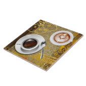 Koffiekopje floraal verdrietig bruin goud tegeltje (Zijkant)