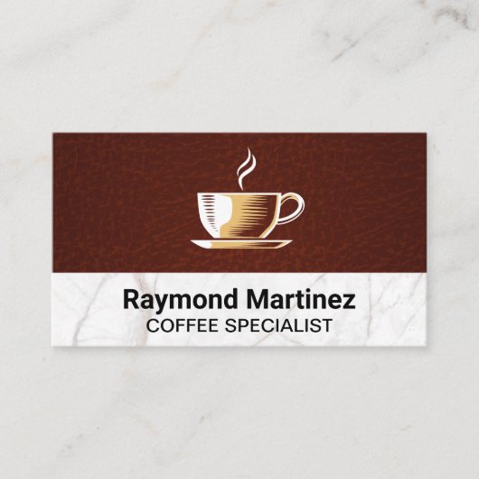 Koffiekopje Logo | Marmer en leder Visitekaartje (Voorkant)