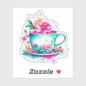   koffiekopje met roze bloemen sticker (Vel)