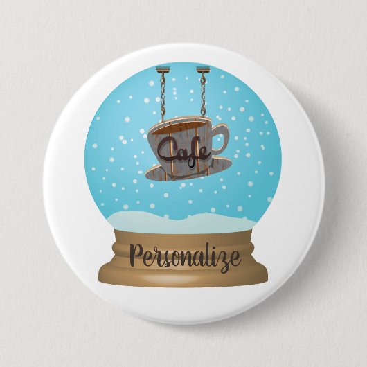 Koffiekopje met sneeuw wereldbol ronde button 7,6 cm (Voorkant)