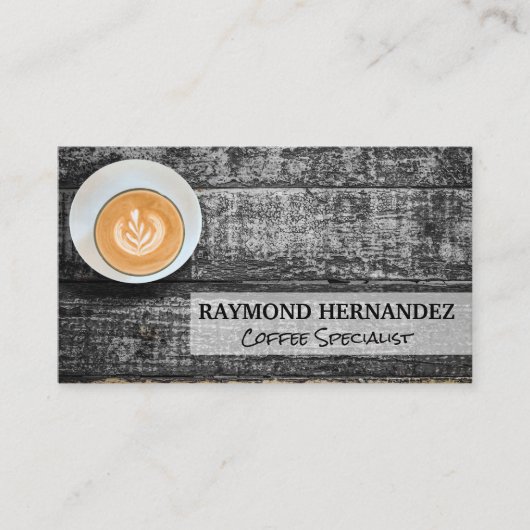 Koffiekopje op houten tafel visitekaartje (Voorkant)