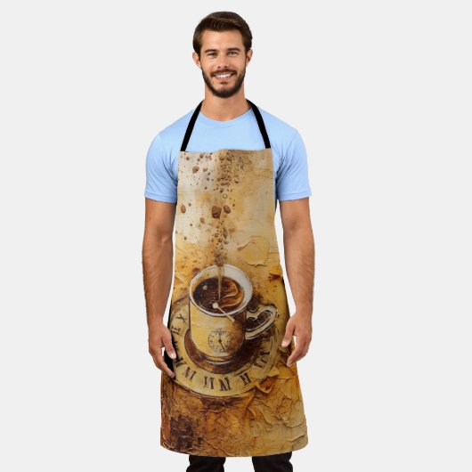 Koffiekopje op klok schort (Gedragen)