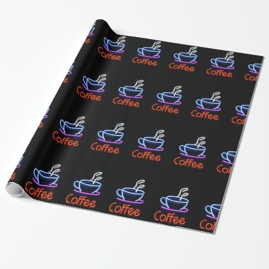 Koffiekopje op neon teken cadeaupapier (Uitgerold)