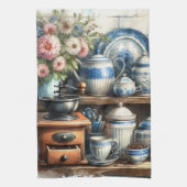  koffiekopje pot Bord blauw Theedoek (Verticaal)