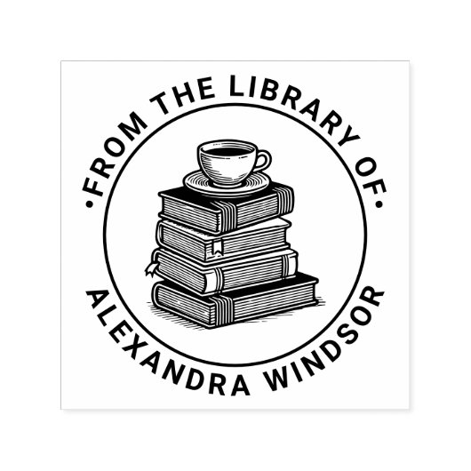 Koffiekopje Theekopje op Boek Stapel Bibliotheek B Zelfinktende Stempel (Design)