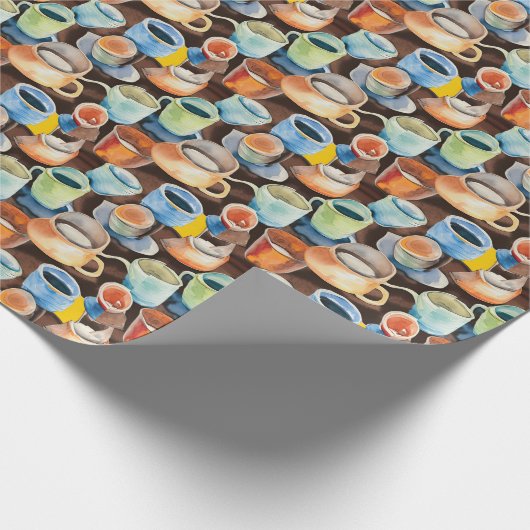 Koffiekopjes Abstract Waterverf Patroon Cadeaupapier (Hoek)