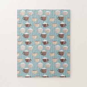 Koffiekopjes Crème Blauwe Verticale Lijnen Cafeïne Legpuzzel