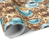 Koffiekopjes en bonen Waterverf Cadeaupapier (Rol Hoek)