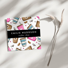 Koffiekopjes, koffiebonen, Barista, Koffiewinkel Vierkante Visitekaartje