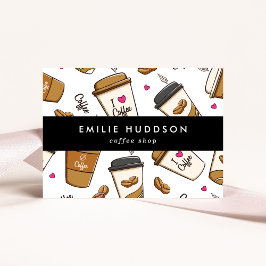 Koffiekopjes, koffiebonen, Barista, Koffiewinkel Visitekaartje