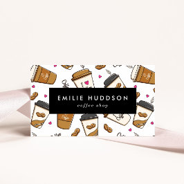 Koffiekopjes, koffiebonen, Barista, Koffiewinkel Visitekaartje