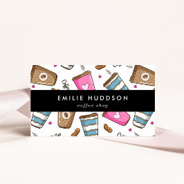 Koffiekopjes, koffiebonen, Barista, Koffiewinkel Visitekaartje