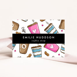 Koffiekopjes, koffiebonen, Barista, Koffiewinkel Visitekaartje