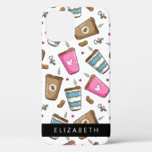 Koffiekopjes, koffiebonen, harten, Jouw naam Case-Mate iPhone Case (Achterkant)