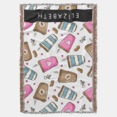 Koffiekopjes, koffiebonen, harten, Jouw naam Deken (Voorkant Verticaal)