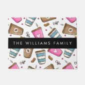 Koffiekopjes, koffiebonen, harten, Jouw naam Deurmat (Voorkant)