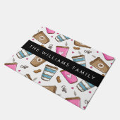 Koffiekopjes, koffiebonen, harten, Jouw naam Deurmat (Schuin)