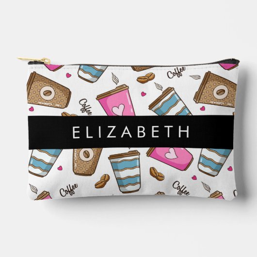 Koffiekopjes, koffiebonen, harten, Jouw naam Etui (Voorkant)