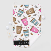 Koffiekopjes, koffiebonen, harten, Jouw naam Golfhanddoek (Insitu)