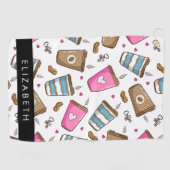 Koffiekopjes, koffiebonen, harten, Jouw naam Golfhanddoek (Horizontaal)