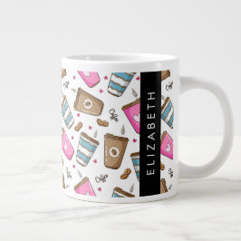 Koffiekopjes, koffiebonen, harten, Jouw naam Grote Koffiekop