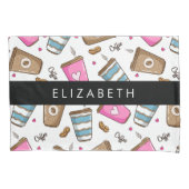 Koffiekopjes, koffiebonen, harten, Jouw naam Kussensloop (Voorkant)