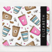 Koffiekopjes, koffiebonen, harten, Jouw naam Muismat (Voorkant)