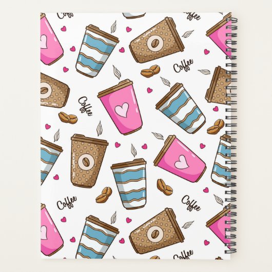 Koffiekopjes, koffiebonen, harten, Jouw naam Planner (Achterkant)