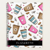 Koffiekopjes, koffiebonen, harten, Jouw naam Planner (Voorkant)