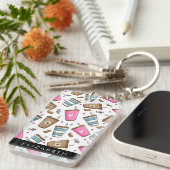 Koffiekopjes, koffiebonen, harten, Jouw naam Sleutelhanger (Voorkant Rechts)