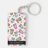 Koffiekopjes, koffiebonen, harten, Jouw naam Sleutelhanger (achterkant)