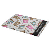 Koffiekopjes, koffiebonen, harten, Jouw naam Snijplank (Hoek)