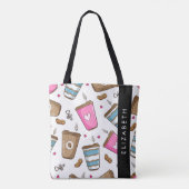 Koffiekopjes, koffiebonen, harten, Jouw naam Tote Bag (Achterkant)