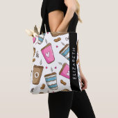 Koffiekopjes, koffiebonen, harten, Jouw naam Tote Bag (Dichtbij)