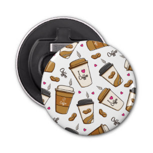 Koffiekopjes, koffiebonen, koffieliefhebber, harte button flesopener