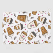 Koffiekopjes, koffiebonen, koffieliefhebber, harte golfhanddoek (Horizontaal)