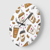 Koffiekopjes, koffiebonen, koffieliefhebber, harte grote klok (Hoek)