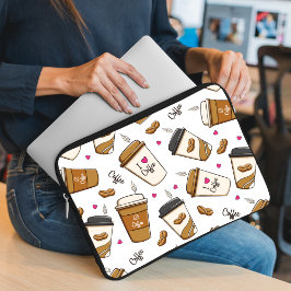 Koffiekopjes, koffiebonen, koffieliefhebber, harte laptop sleeve
