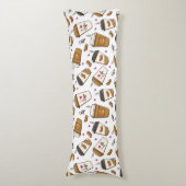 Koffiekopjes, koffiebonen, koffieliefhebber, harte lichaamskussen (Voorkant Verticaal)