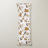 Koffiekopjes, koffiebonen, koffieliefhebber, harte lichaamskussen (Achterkant (Verticaal))