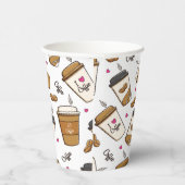 Koffiekopjes, koffiebonen, koffieliefhebber, harte papieren bekers (Rechts)