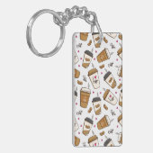 Koffiekopjes, koffiebonen, koffieliefhebber, harte sleutelhanger (Voorkant Links)