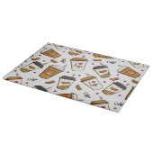 Koffiekopjes, koffiebonen, koffieliefhebber, harte snijplank (Hoek)